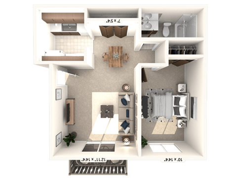 Floor plan for 1 bed, 1 bath, 546 sqft